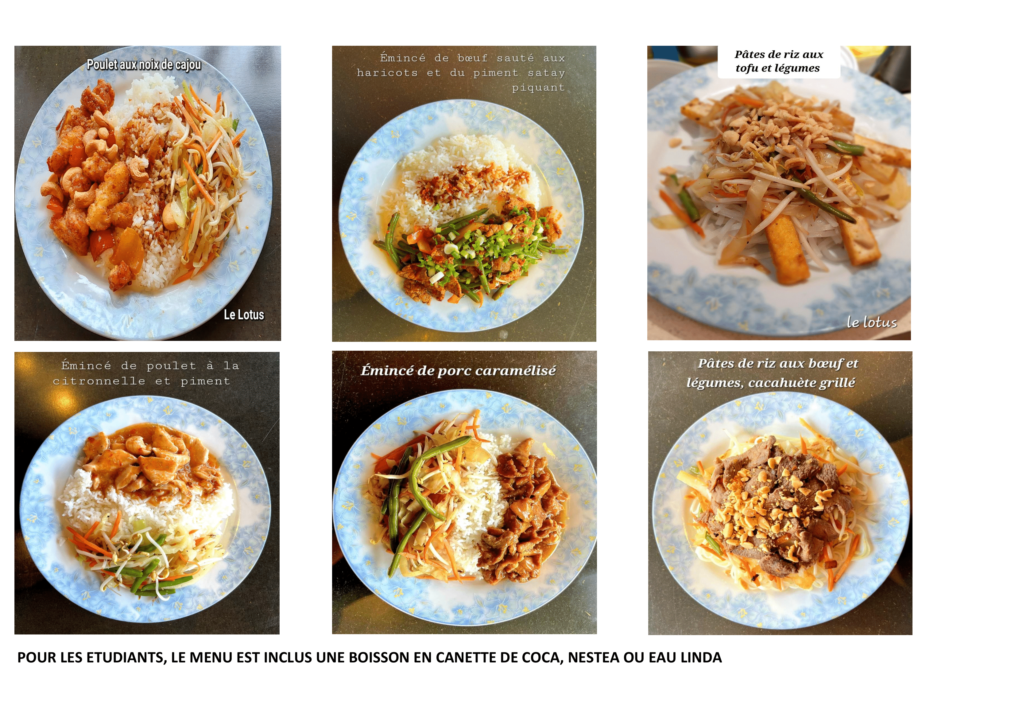 Menu du lundi, mardi et vendredi